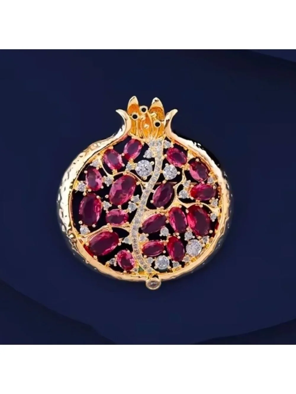 Gold-Tone Pomegranate Brooch with Ruby Red Stones